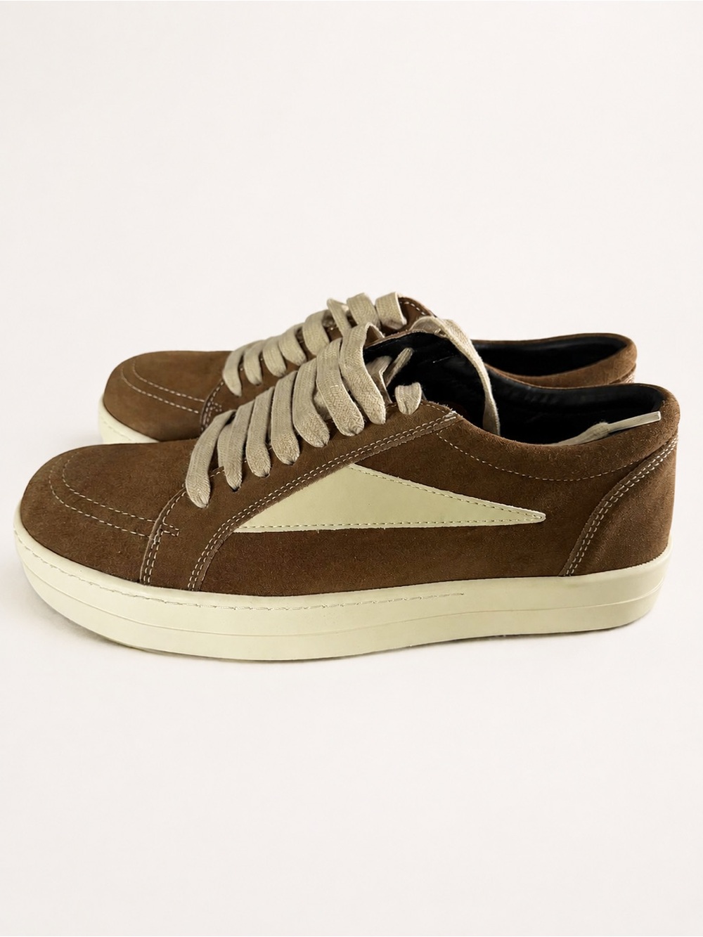 Rick Owens Brown Suede Low-Top Sneakers with Cream Accent